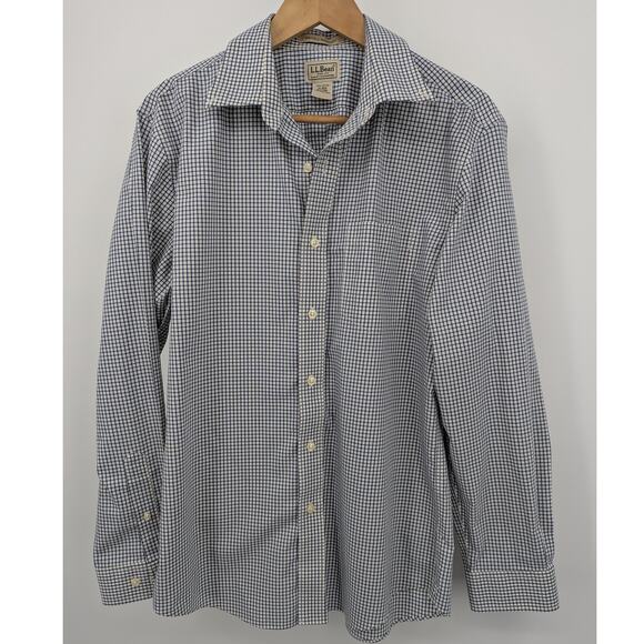 L.L. Bean Wrinkle Resistant 100% Cotton Medium White & Blue Button Down Shirt - Picture 2 of 6